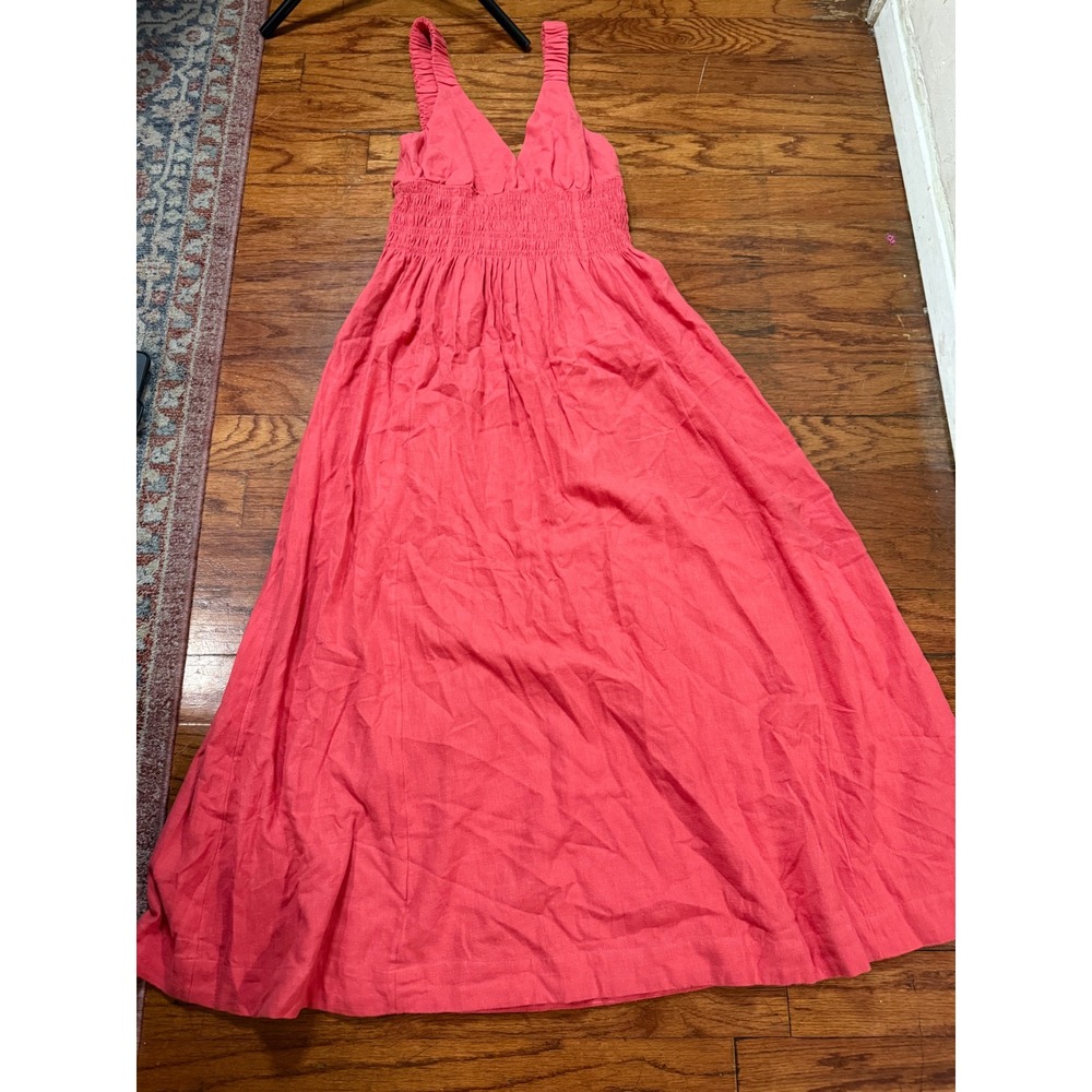 Abercrombie & Fitch Pink Linen Blend Smocked Maxi Dress V-Neck Small NWT